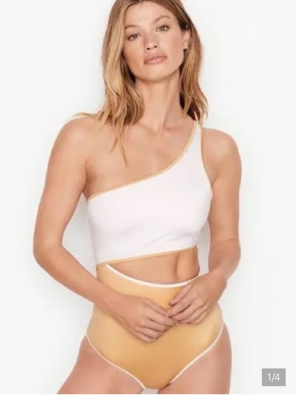 Victoria's Secret White And Gold One Shoulder Cutout Swimsuit, NWT, Large